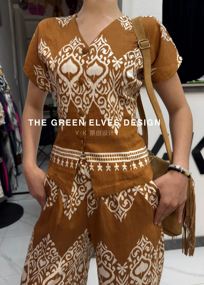 高端私人定制民族风亚麻套装两件套
