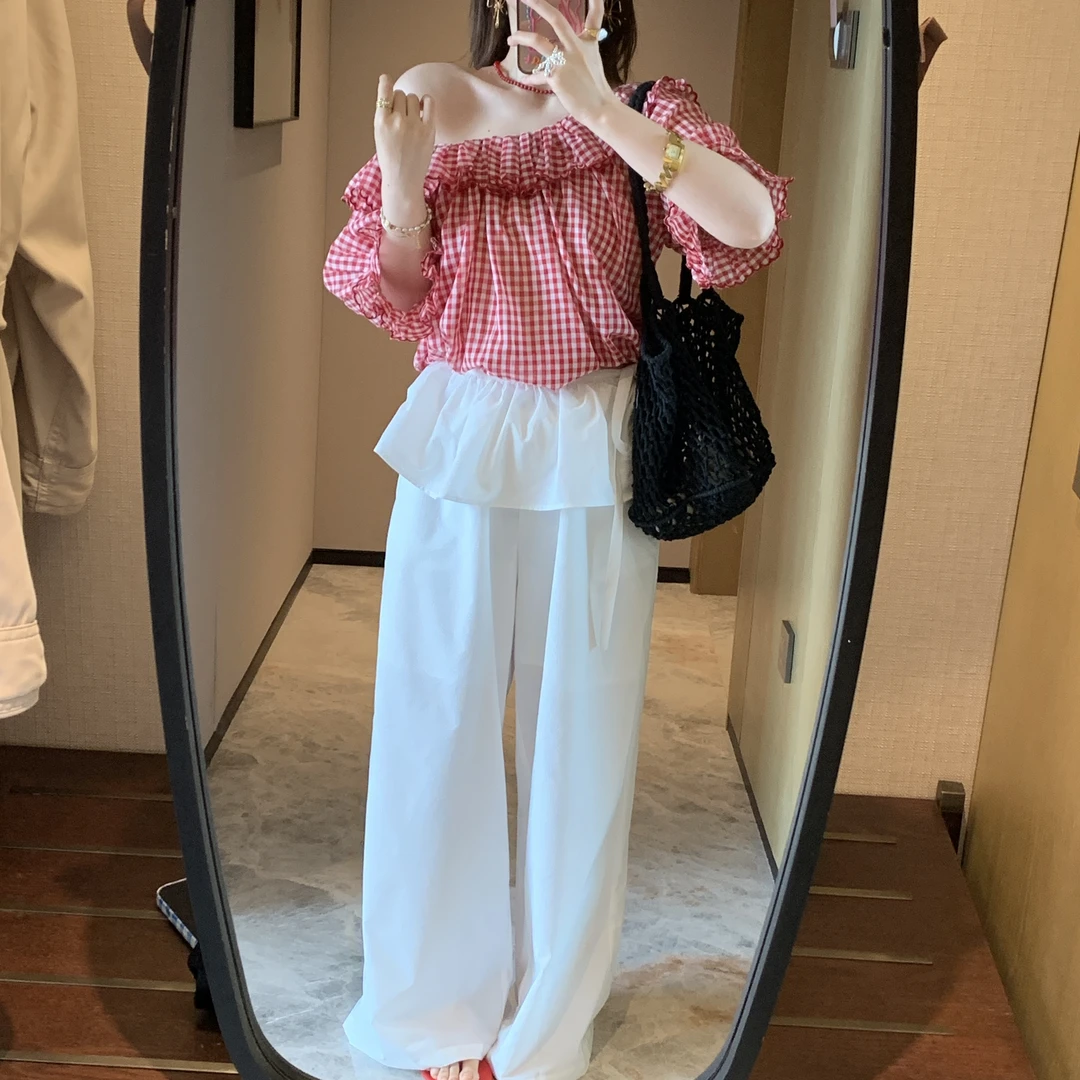 高腰阔腿裤 气质夏季时尚宽松款裤子＋减龄清新屁帘