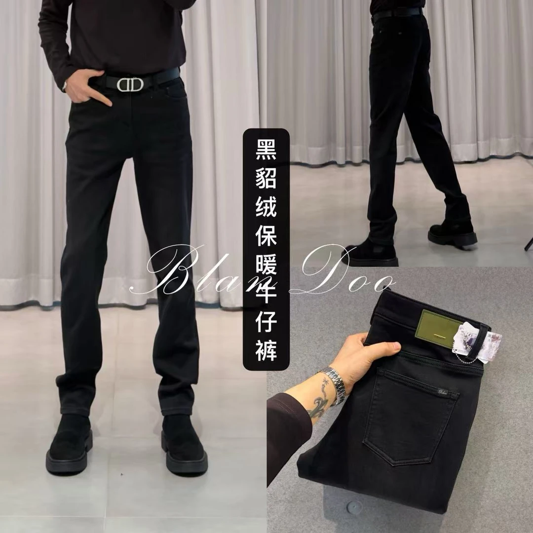 BLANDOO“高品质黑貂绒” 男士轻奢百搭保暖微修身牛仔裤2BD617