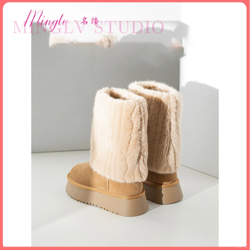 名缕品牌柔软2025夏秋季新款长靴女增高加厚休闲长筒雪地靴女厚底