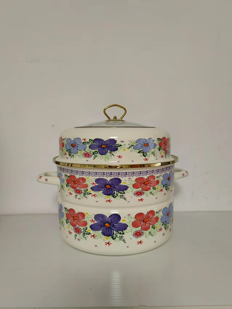 加厚珐琅搪瓷双层蒸锅可视锅盖电磁炉燃气灶通用28cm