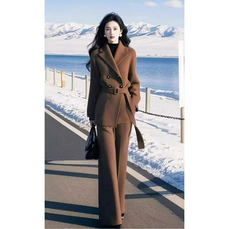 2025秋冬季高级气质新款女装香风毛呢外套阔腿裤两件套