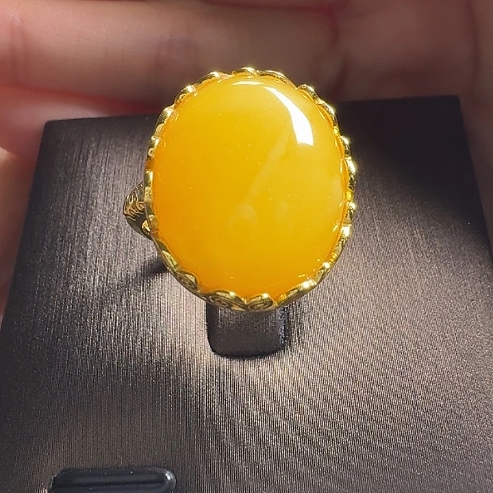 蜜蜡银S925镶嵌戒指戒指