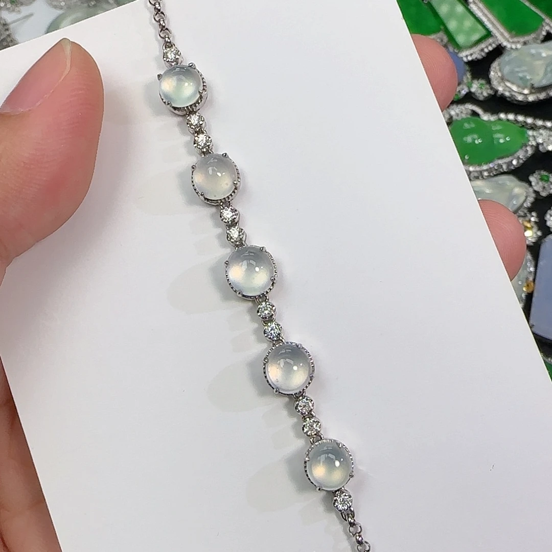 翡翠手链18K金镶嵌天然翡翠