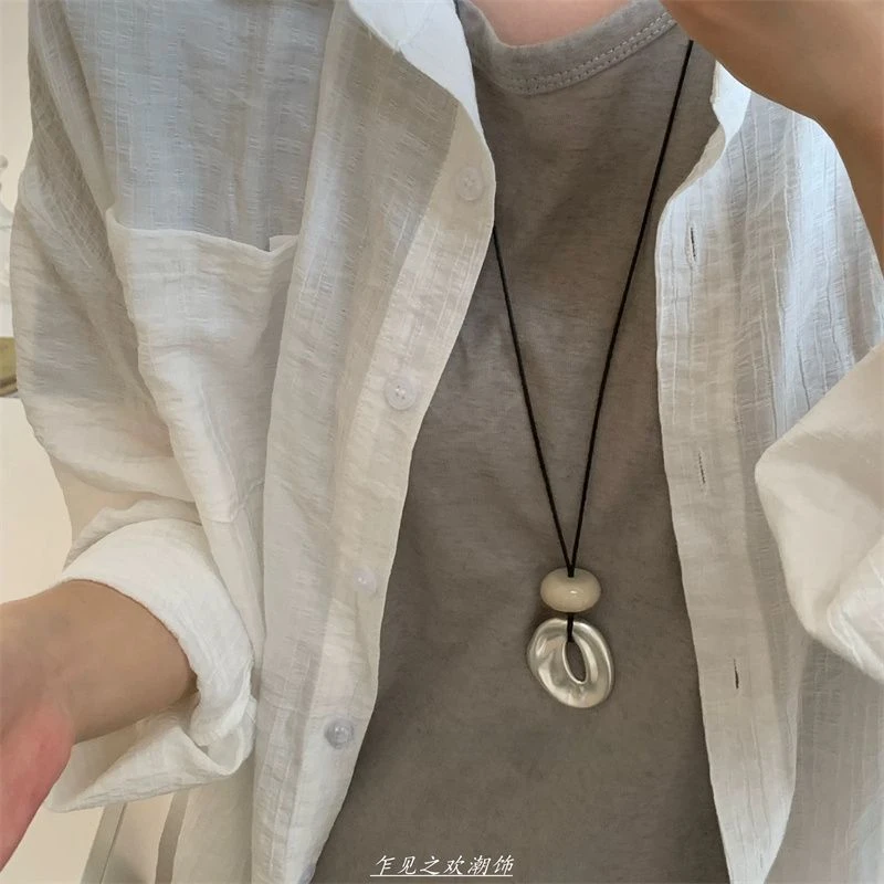 PY复古树脂圆环珠子项链时尚设计民族风锁骨链轻奢小众精致百搭项