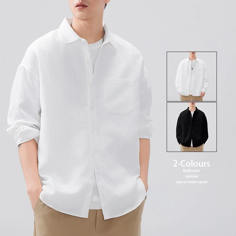 高品质衬衫男春季新款宽松上衣休闲长袖男生穿搭新款休闲白色衬衣