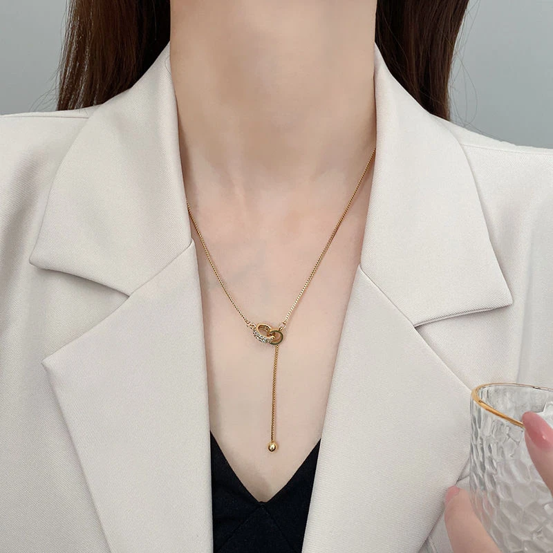 铜合金项链 环环相扣项链女轻奢小众新中式气质锁骨链送女友礼物