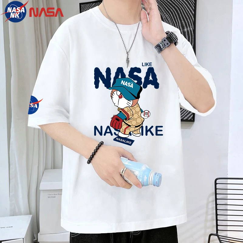 NASA学生美式潮流短袖T恤夏季男女同款宽松卡通印花情侣上衣纯棉