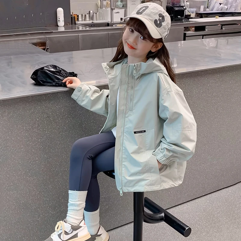 女童外套连帽冲锋衣春秋款2025新款儿童春装衣服洋气童装女孩上衣