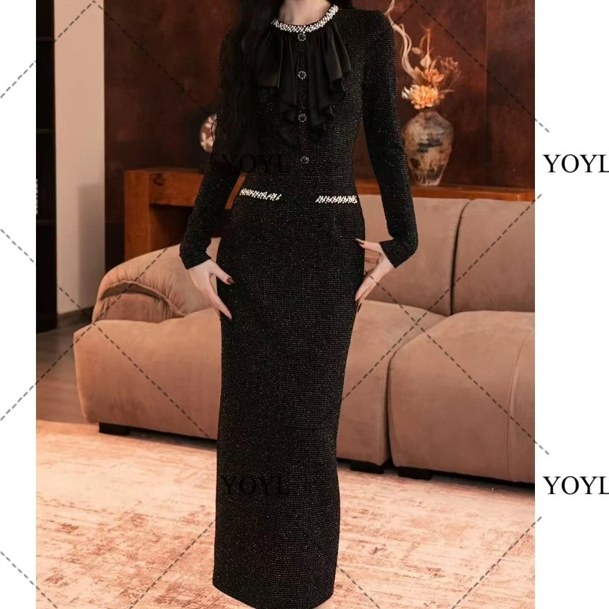 【潇潇】黑曜石秋冬新款高级法式气质显瘦直筒连衣裙-YL30257