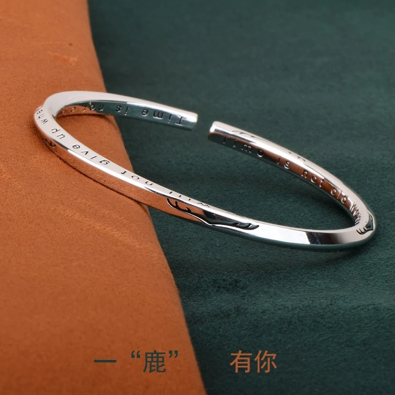 足银手镯 A78一鹿有你银手镯2025年复古年轻款情侣对镯送女友礼物