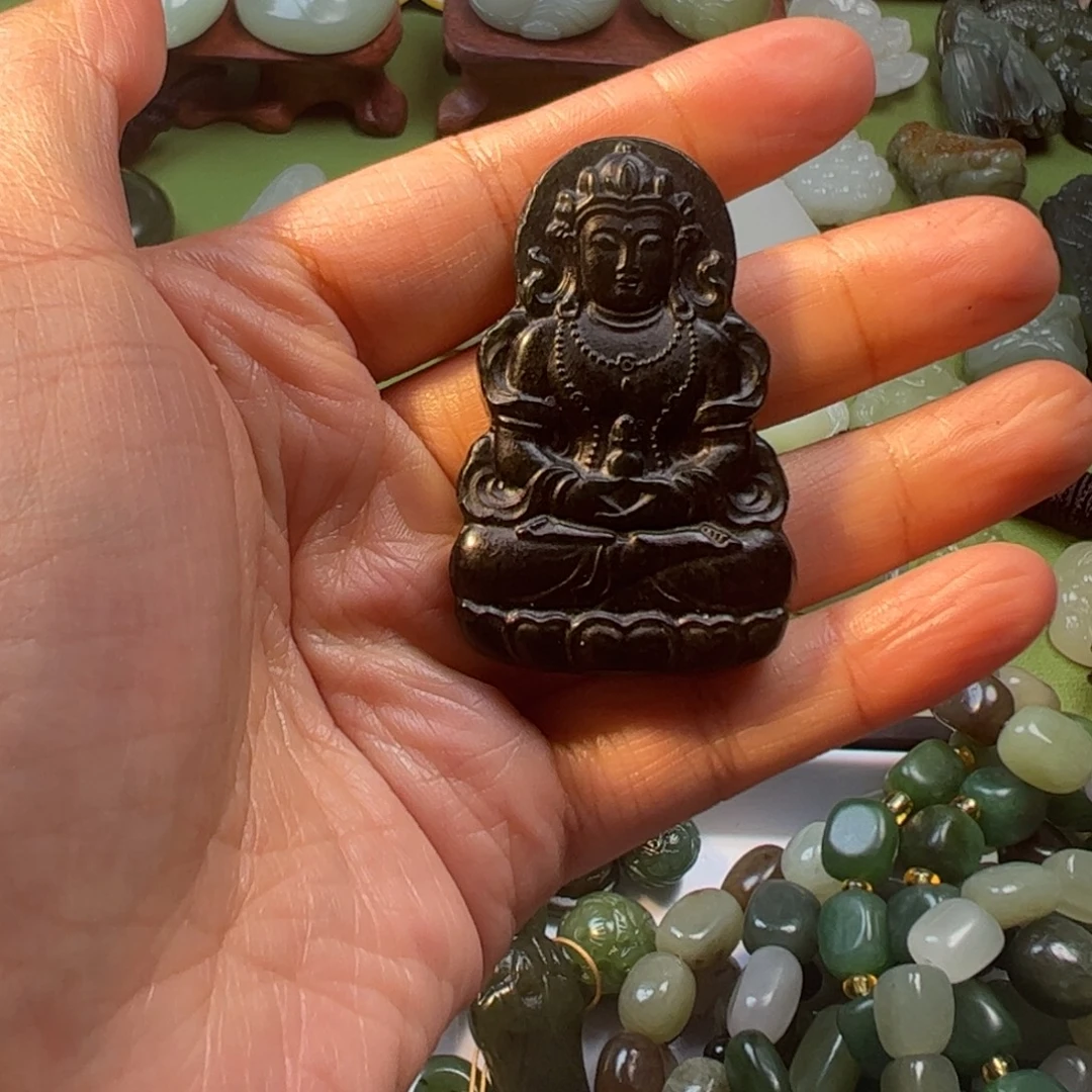 和田玉未镶嵌颈饰青玉观音牌