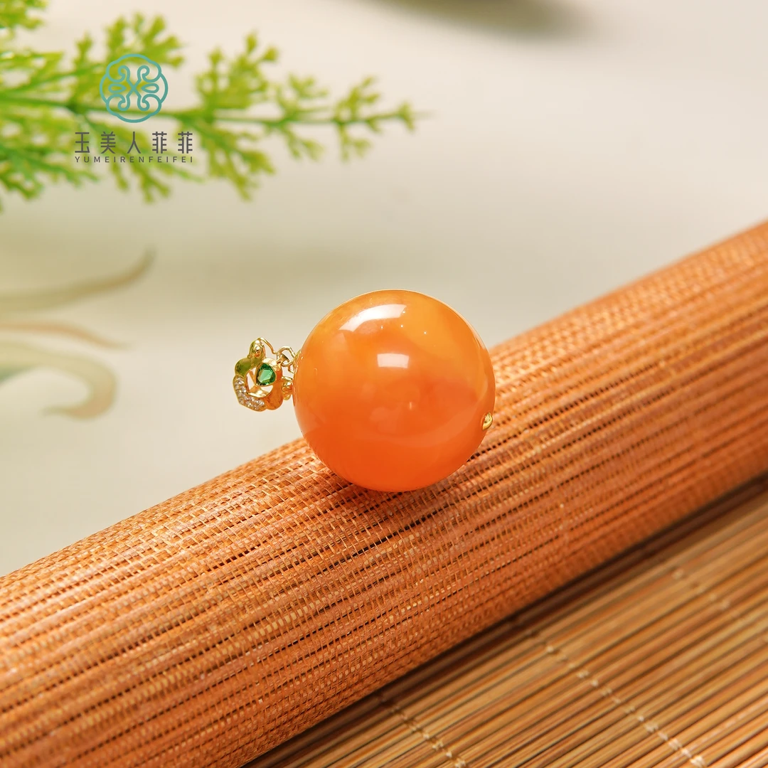 石惑珠宝*18K蜜蜡单珠吊坠约19-20mm+赠链