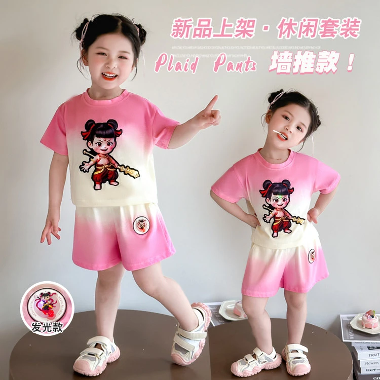 女童短袖短裤夏款套装薄款2025新款休闲夏季卡通动漫中小童