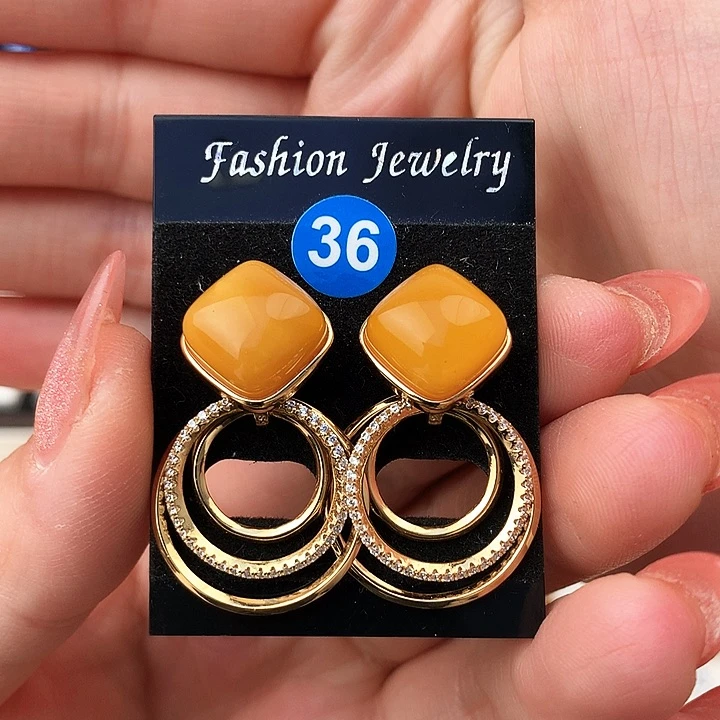 蜜蜡耳饰银S925镶嵌耳饰