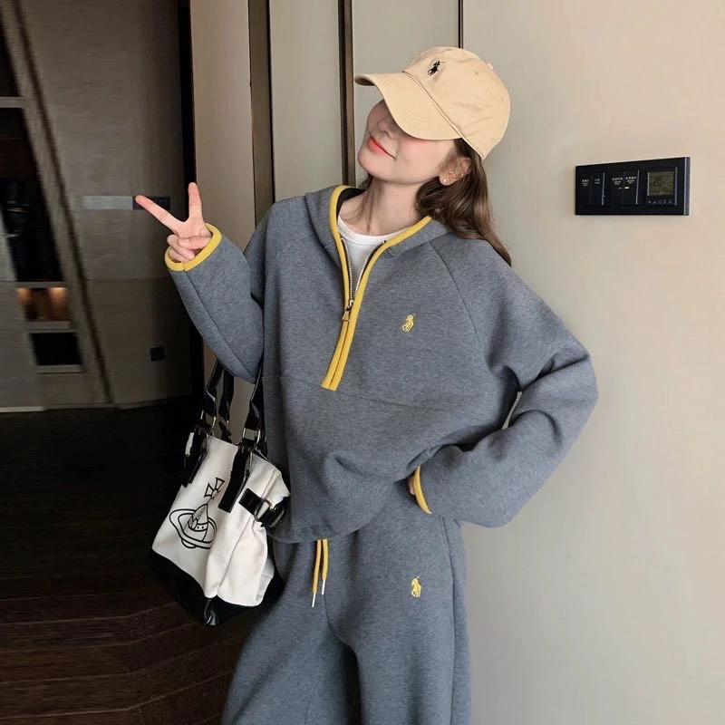 【运费补贴】小马刺绣运动休闲卫衣卫裤时尚套装女秋季阔腿裤两件套