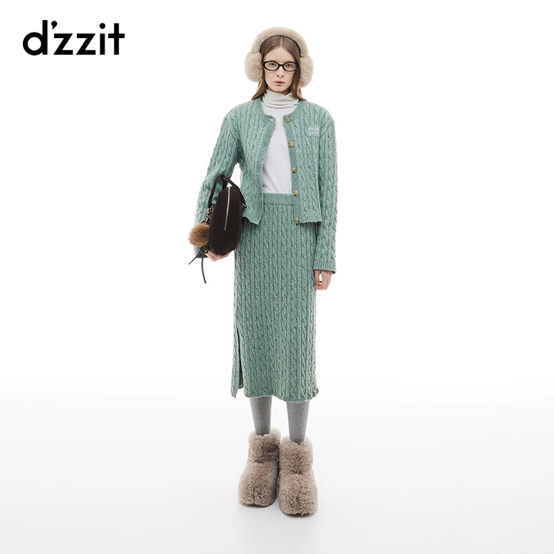 【专属】dzzit地素长袖针织衫冬季复古绞花圆领开衫女3I4E511