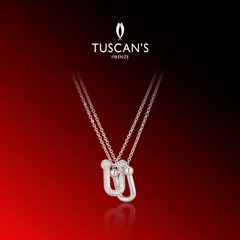 铜合金合成锆石项链 新品双拼马蹄扣气质百搭女士项链时代集团