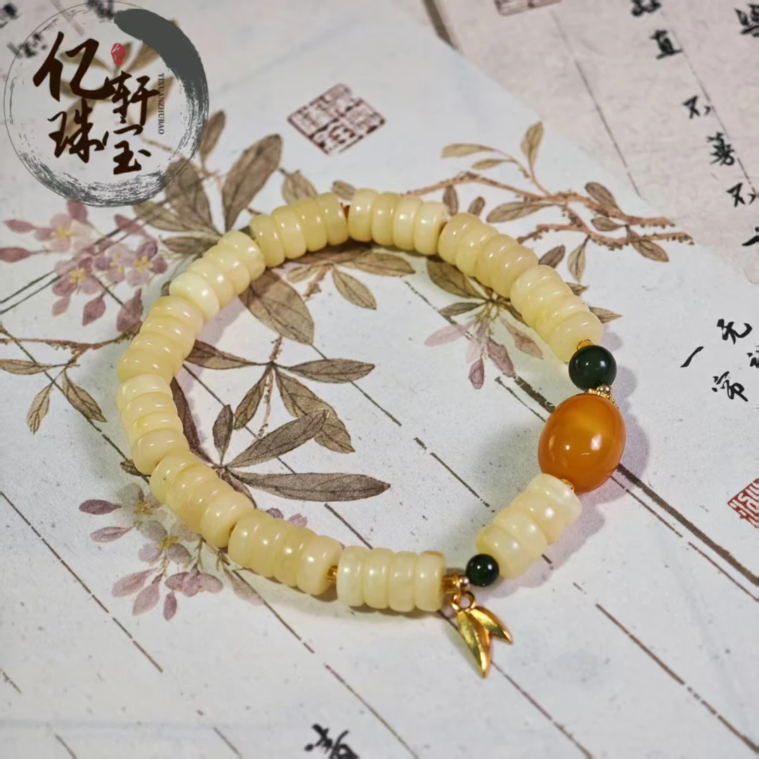 【亿轩珠宝】BJ032509白花蜡药片单圈手串diy蜜蜡枣珠/和田玉6-10