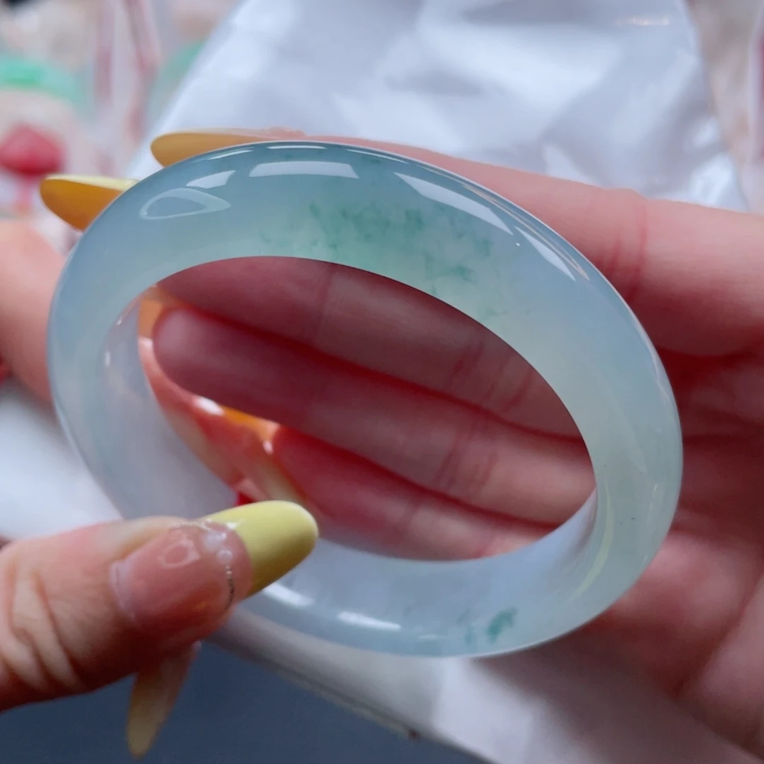 未镶嵌手镯翡翠55.8蓝冰飘花 冰胶共存 高雅大气 39号