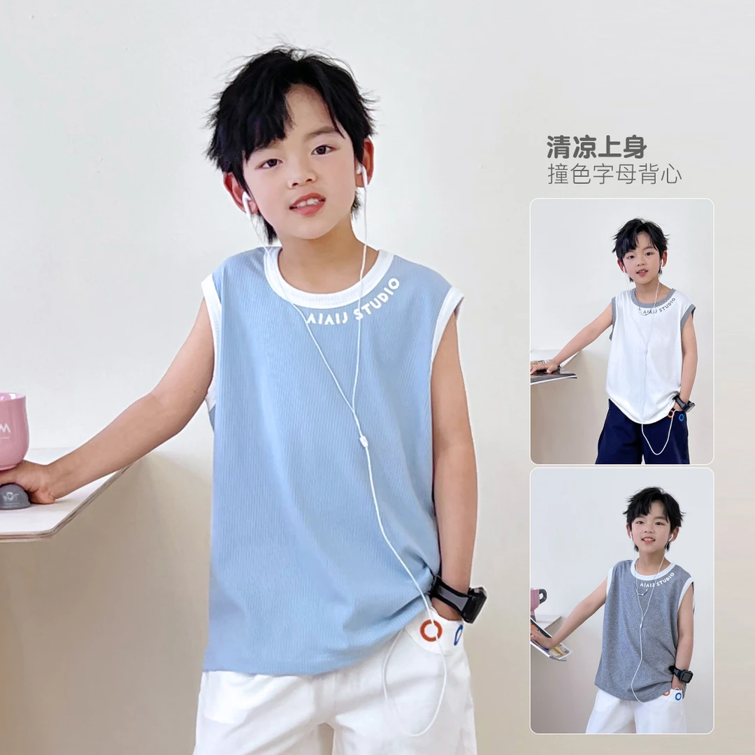 儿童休闲风男孩无袖背心运动时尚薄款宽松夏季潮流百搭5059748O1