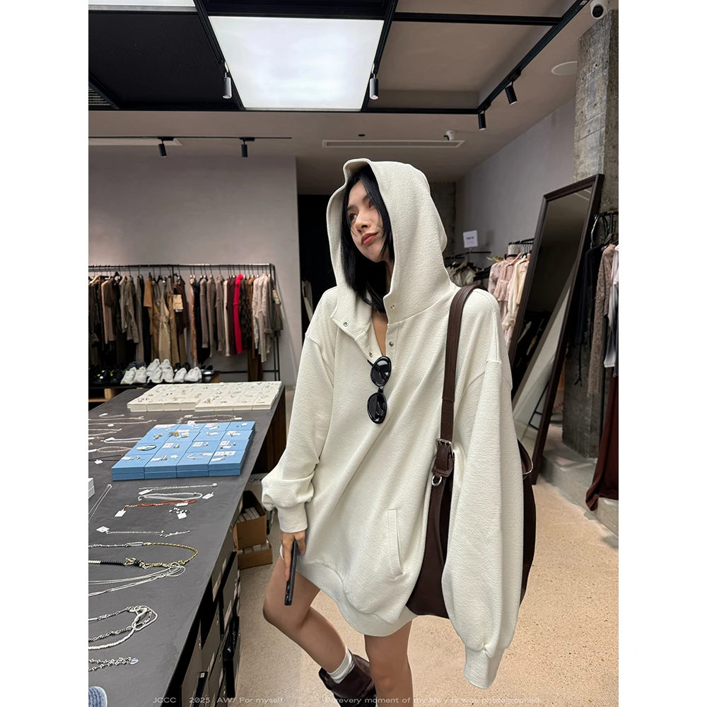 JCCC影子【初醒】米白色连帽宽松落肩立体剪裁长袖卫衣JE4JBY10