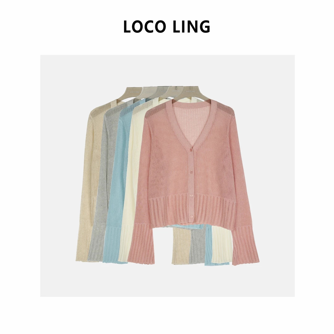 LOCO LING透气感 轻奢天丝亚麻欧若风夏季长袖防晒针织开衫LOKS47