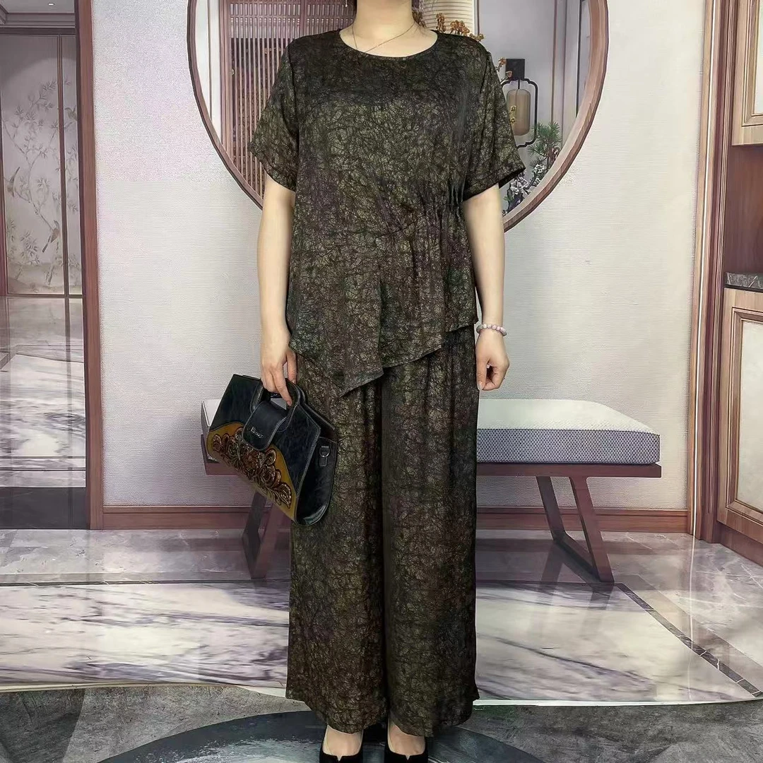 T20023圆领捏褶套装