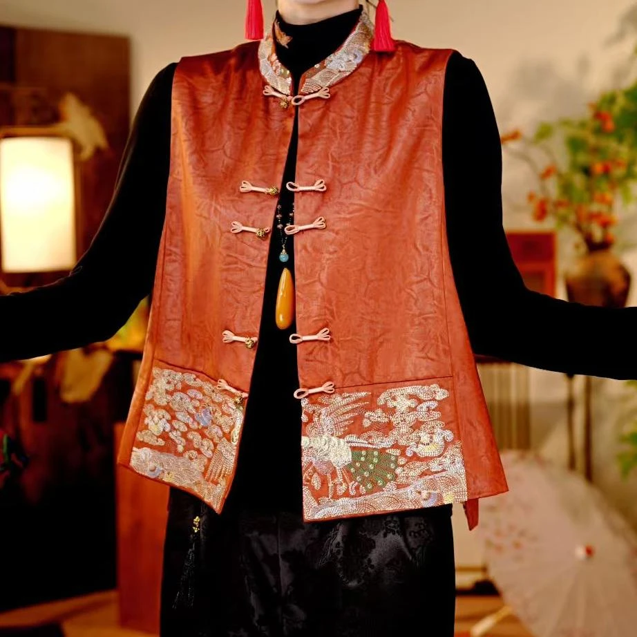 [凤雀]新中式高定花鸟呈祥马夹AQ100302