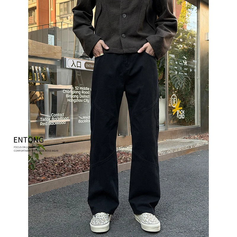 Entong美式街头vibe黑色牛仔裤男款百搭显瘦直筒裤休闲宽松工装裤