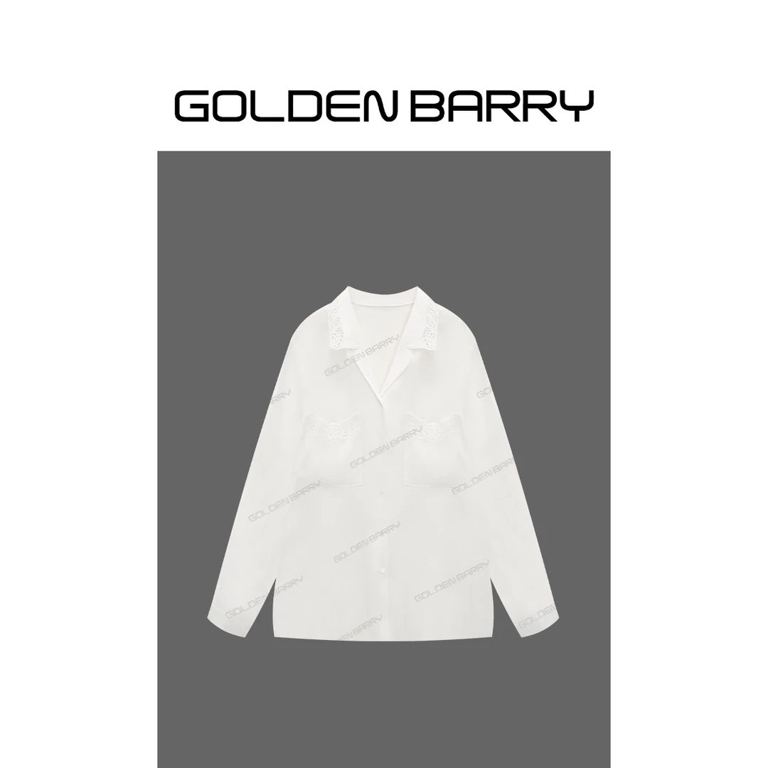 GOLDENBARRY|212644“南法风情”度假风镂空刺绣亚麻衬衫