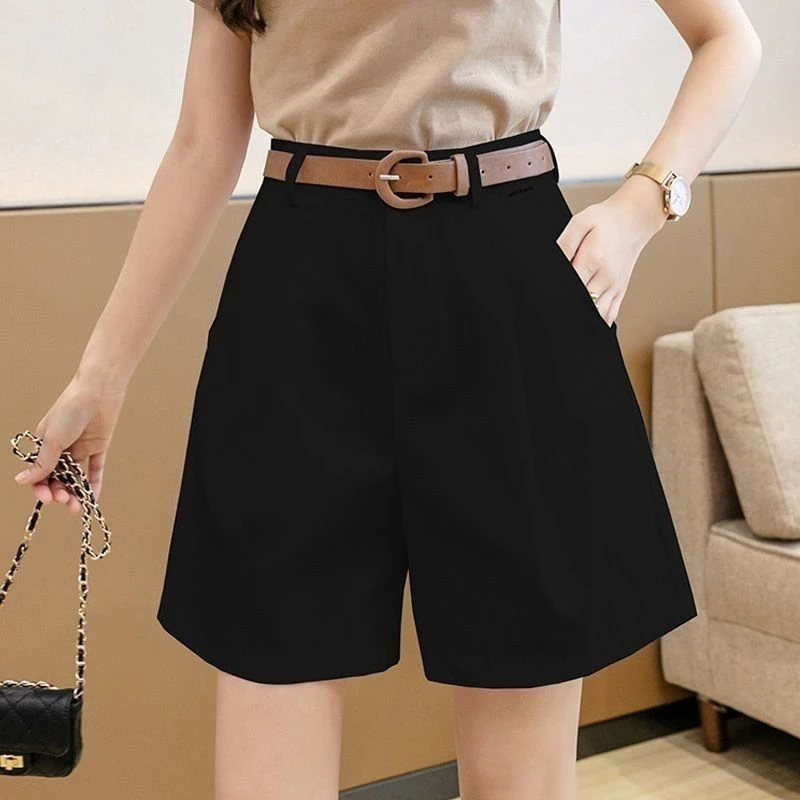 纯棉五分短裤女夏季外穿2025年新款高腰显瘦A字百搭阔腿五分裤子