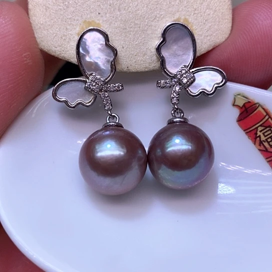 银S925镶嵌淡水珍珠耳饰