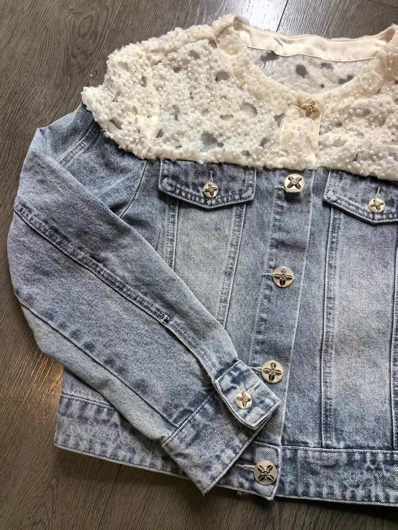 红姐严选拼接重工钉珠牛仔外套