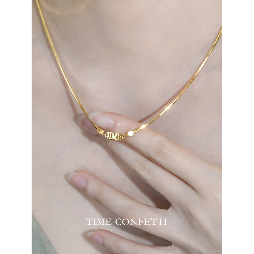 黄铜项链 镀K金【孙二娘】时间碎片-气质设计感蛇骨链项链 TC 8731