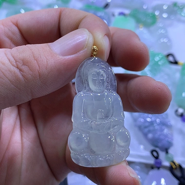 颈饰18K金镶嵌翡翠天然翡翠A货吊坠