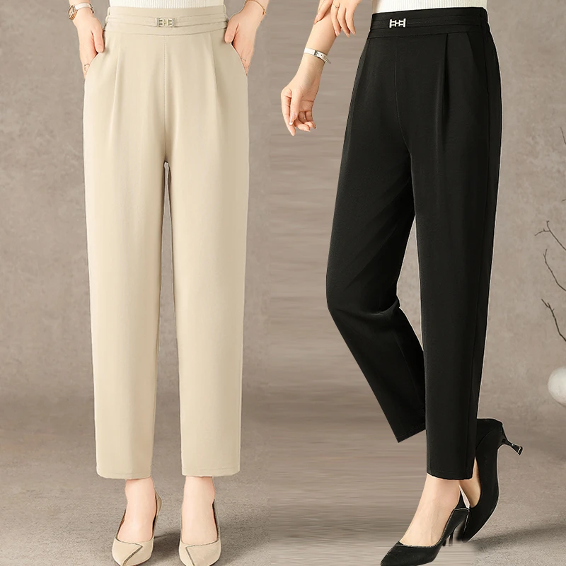 中老年女装夏装松紧腰休闲九分裤气质妈妈装百搭直筒小脚裤子5910