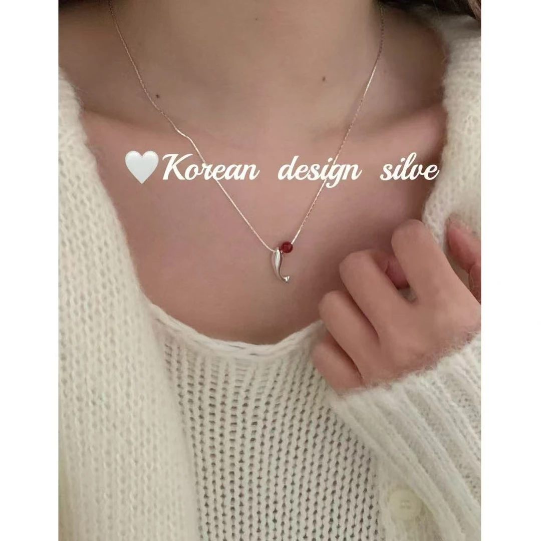 链子925银亚克力 设计感小红珠项链 1791