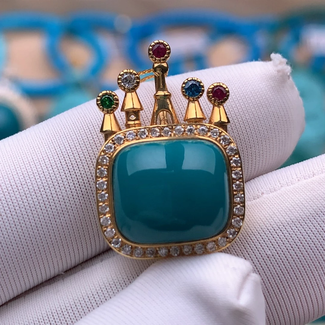 绿松石18K金镶嵌珠宝奇石