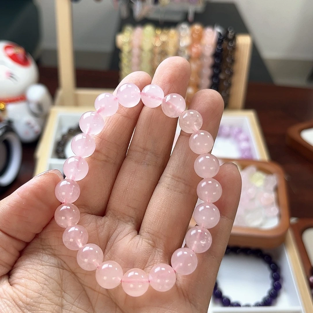 水晶手链未镶嵌咕***！9mm 西柚粉水晶