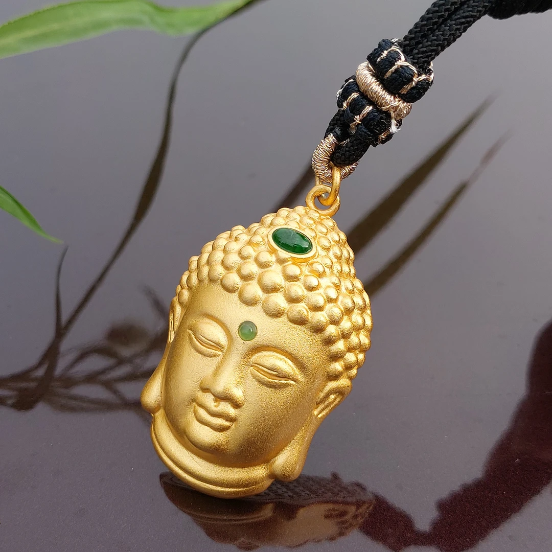 经典大气翡翠戒面大佛头合金镶嵌款吊坠