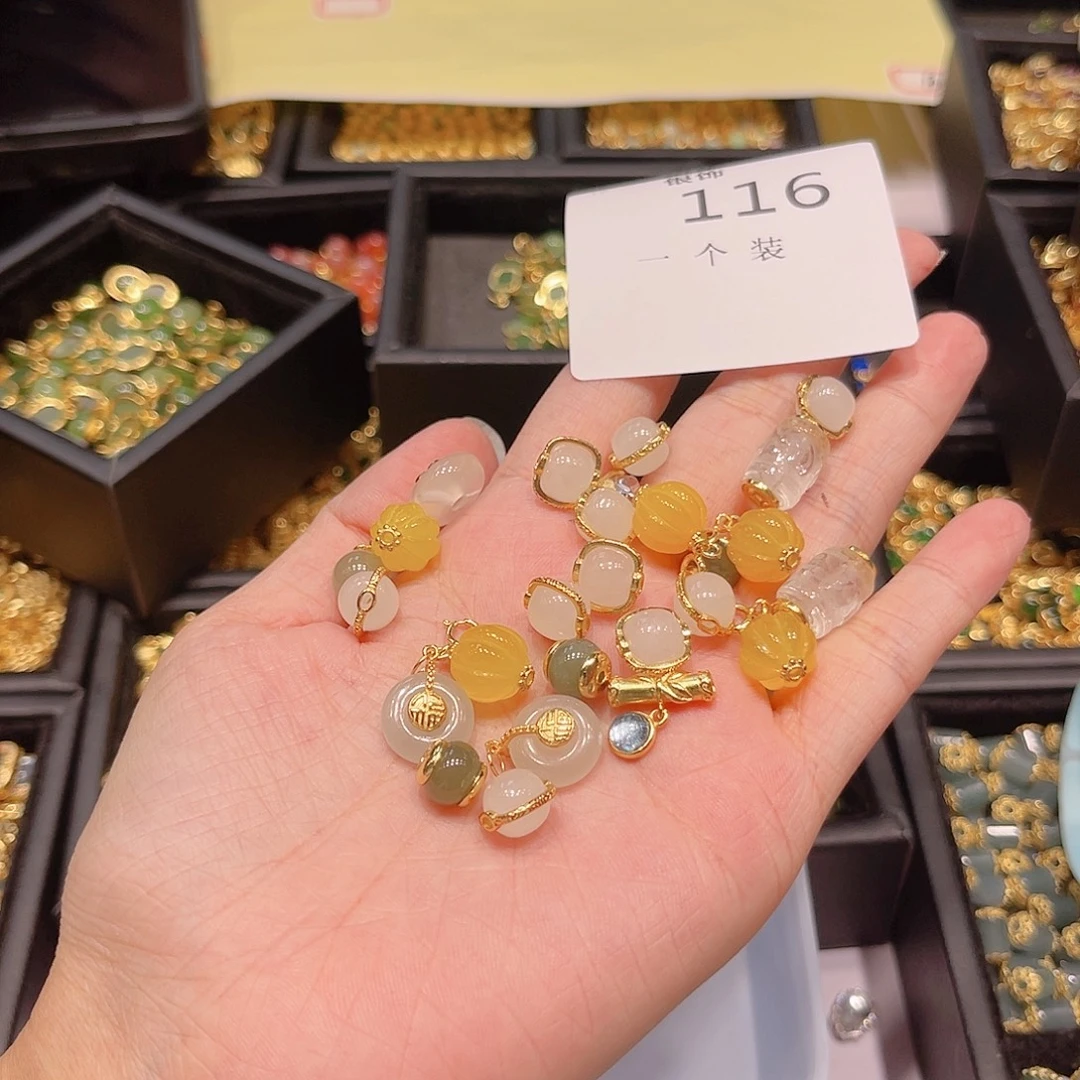 银S925镀金镶嵌珠宝半成品水晶116 。