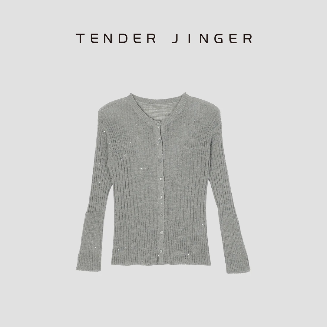 Tender Jinger【疯狂星期三】女坑条亮片针织开衫T52BBS80558