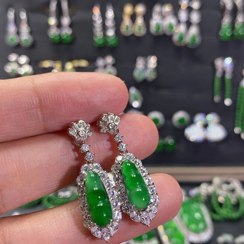 【闪购商品】翡翠耳饰银S925镀金镶嵌