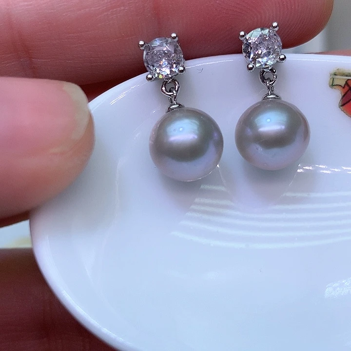 银S925镶嵌耳饰淡水珍珠