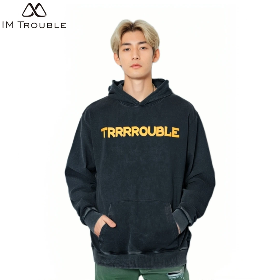 IM TROUBLE麻烦来了 25春款 TRRRROUBLE RRRR系列水洗 连帽卫衣