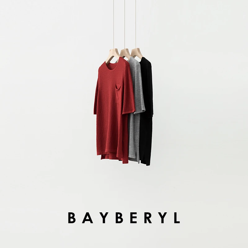 CC12-BAYBERYL老贝单口袋肌理感圆领短袖套头羊毛针织衫ZZS5H0509