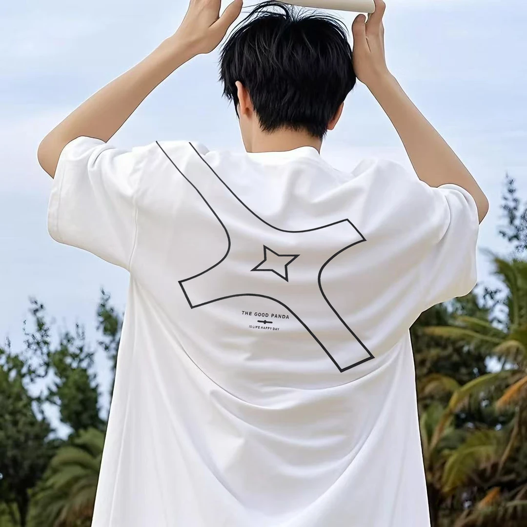 百搭短袖T恤2025新款男士夏季时尚印花潮流潮牌宽松半袖圆领半袖