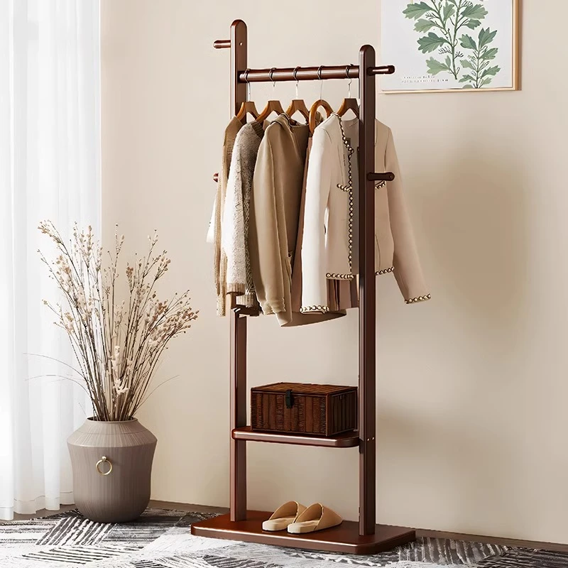 高级感实木挂衣架家用立式落地衣帽架多功能卧室衣服置物架挂包架