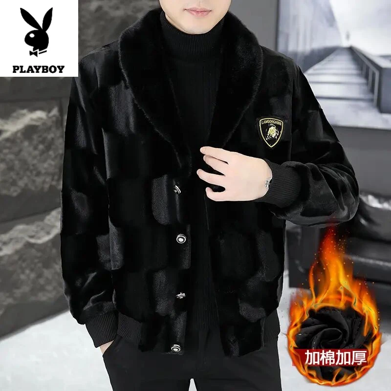 花花公子男士冬季毛呢大衣潮流加厚短款皮毛一呢子夹克仿水貂绒外